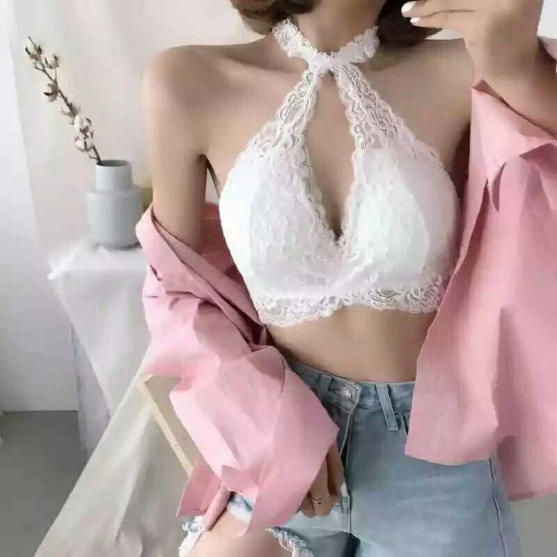 Mùa hè kết hợp bikini ren backless sâu V treo cổ cảm giác bãi biển áo lót mỏng phụ nữ