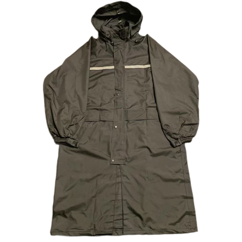 Foreign Trade Mid-Length Raincoat with Full Rubber Coating, Storm-Proof, Reflective Strips for Night Use, Double-Layer Rainproof Fabric, Inner Mesh Lining, Hooded Poncho