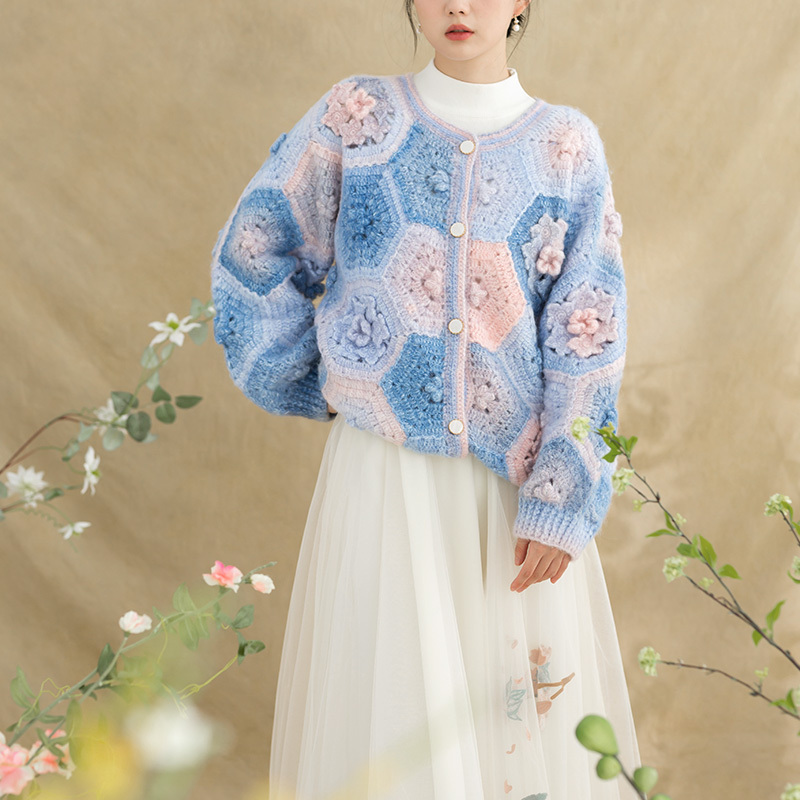 Sister Su Su's Sunrise Blossom Cardigan Handmade DIY Crochet Sweater Cardigan Yarn LAOSHU Material Kit
