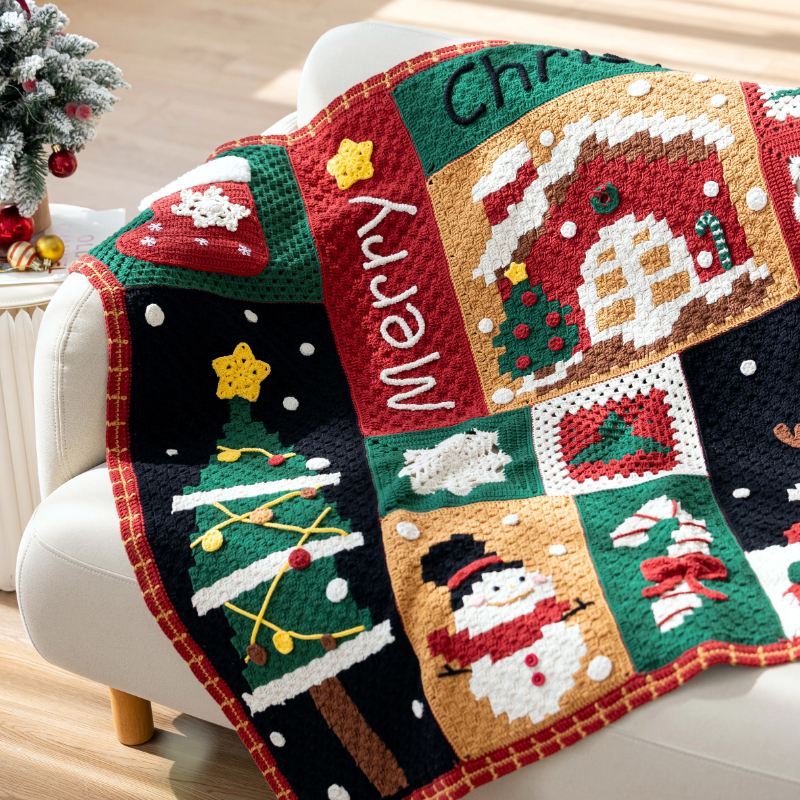 Sister Su Su's Christmas Snowy Night Blanket Handmade DIY Home Crochet Holiday Gift Yarn 4 Strands LAOSHU Material Kit