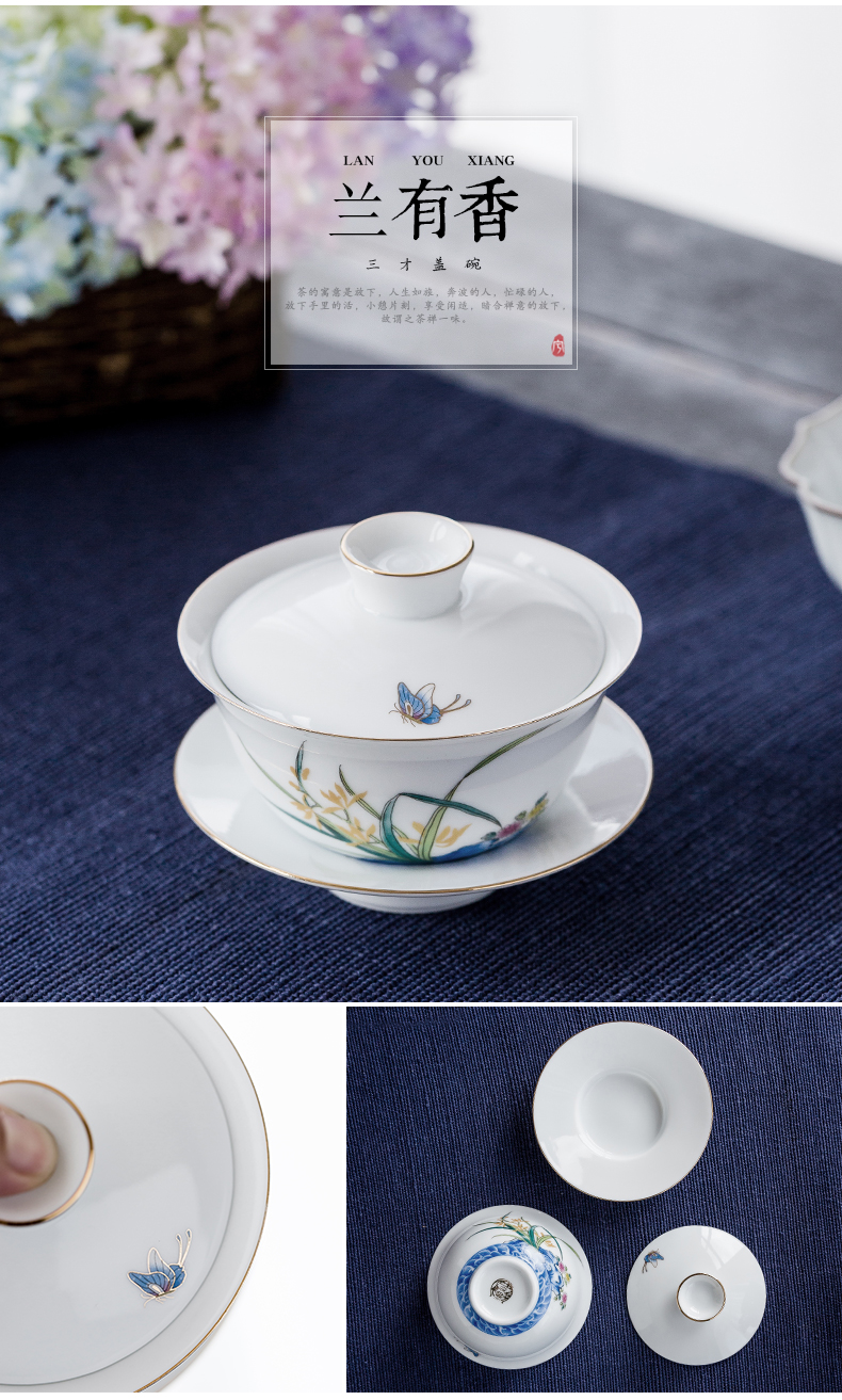 Ning uncommon white porcelain tureen ceramic cups kung fu tea tea tea for three of the bowl bowl