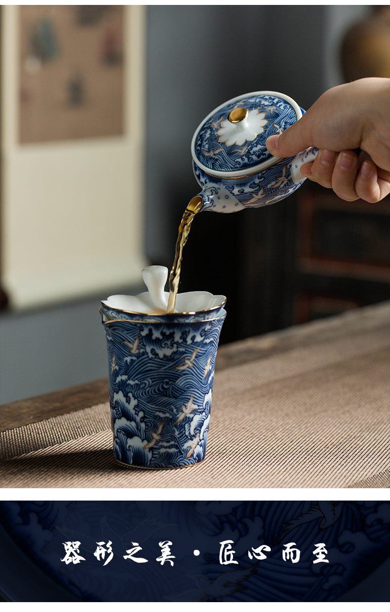 Kung fu tea set household ceramic lid bowl of blue and white porcelain cups white porcelain manual paint tea set a complete set of equipment