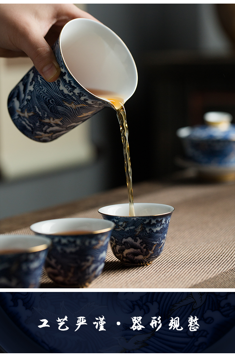 Kung fu tea set household ceramic lid bowl of blue and white porcelain cups white porcelain manual paint tea set a complete set of equipment