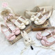 A little round cherry blossom pink color sheep puff lolita girl round toe bow shoes