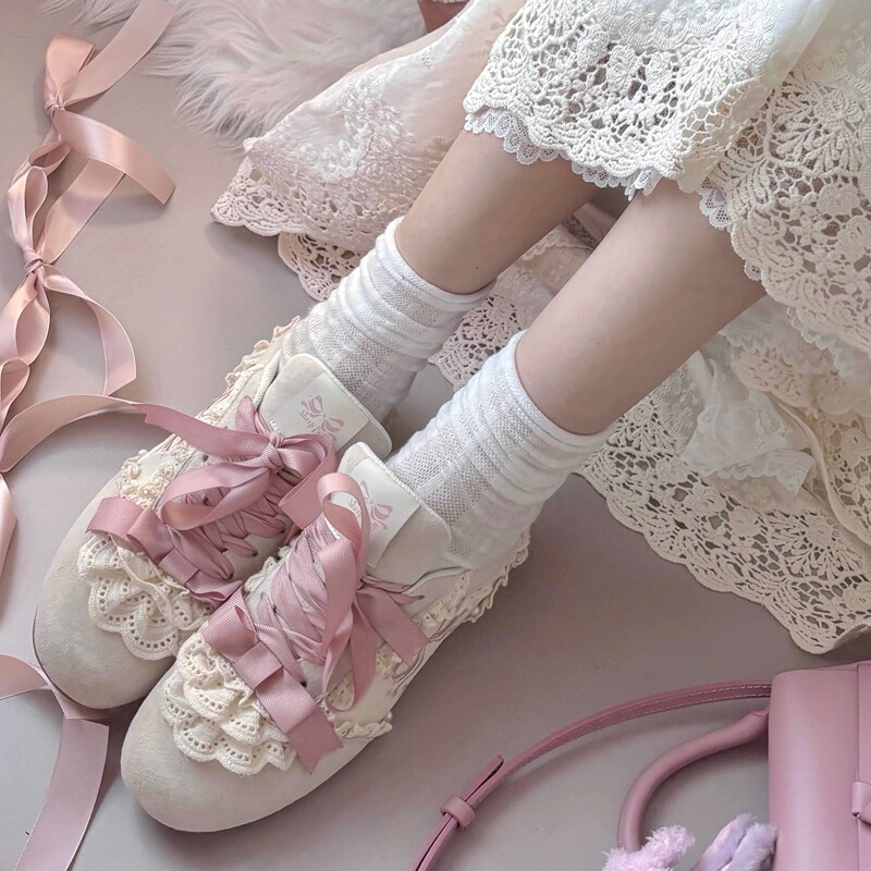 [in Stock] Lace Cake Lo Running Sheep Sports Original Genuine Leather Girl's German Training Shoes Ballet Style Sneakers