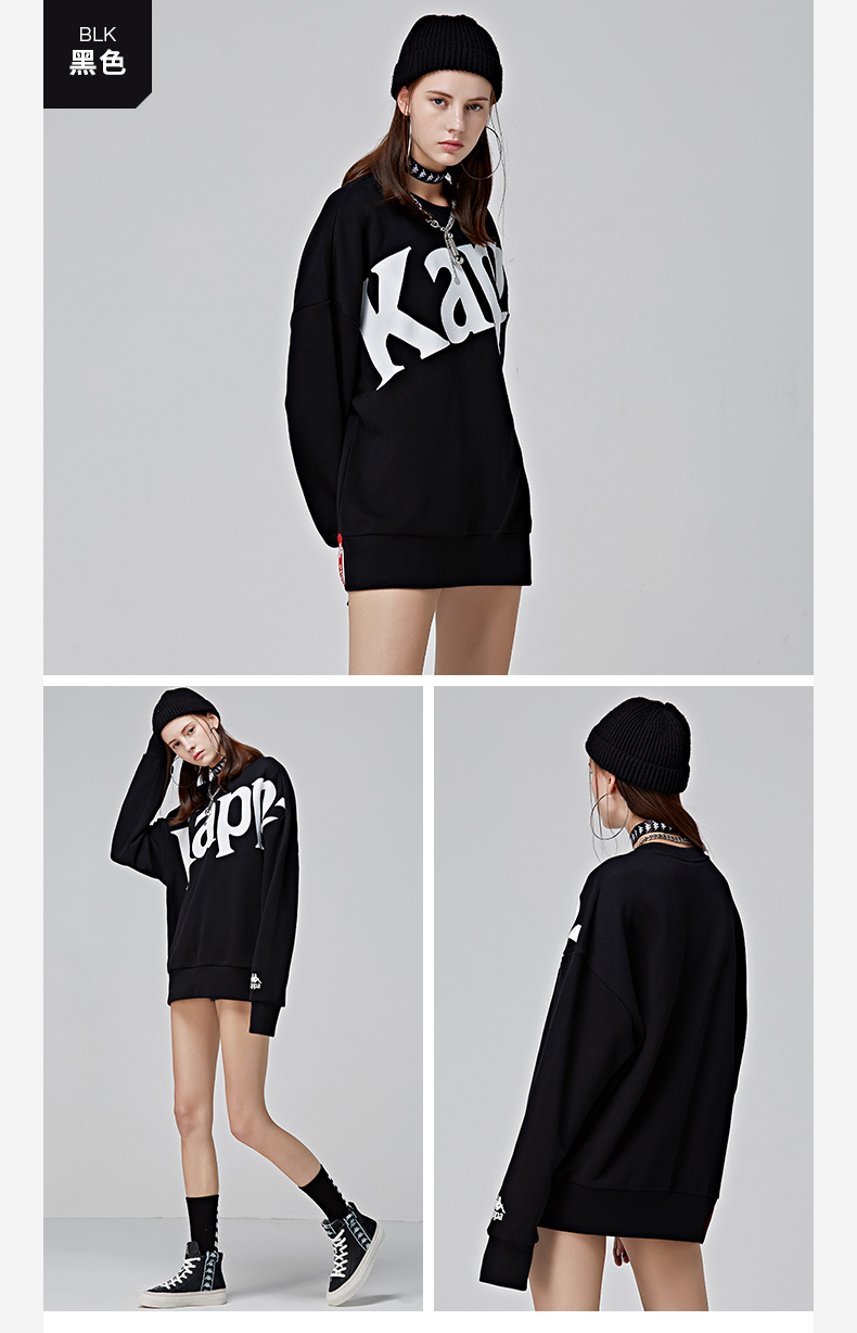 KAPPA Cặp đôi nam nữ Kappa áo len thể thao thun cổ tròn 2018 mới | K08X2WT66D áo ôm tay dài