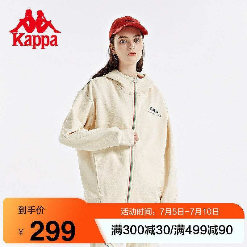 Kappa Capa Cardiovert Hooded Sweatshirt Woman Sports Fall Shoulder Sweater Alphabet Jacket Casual Loose Blouse