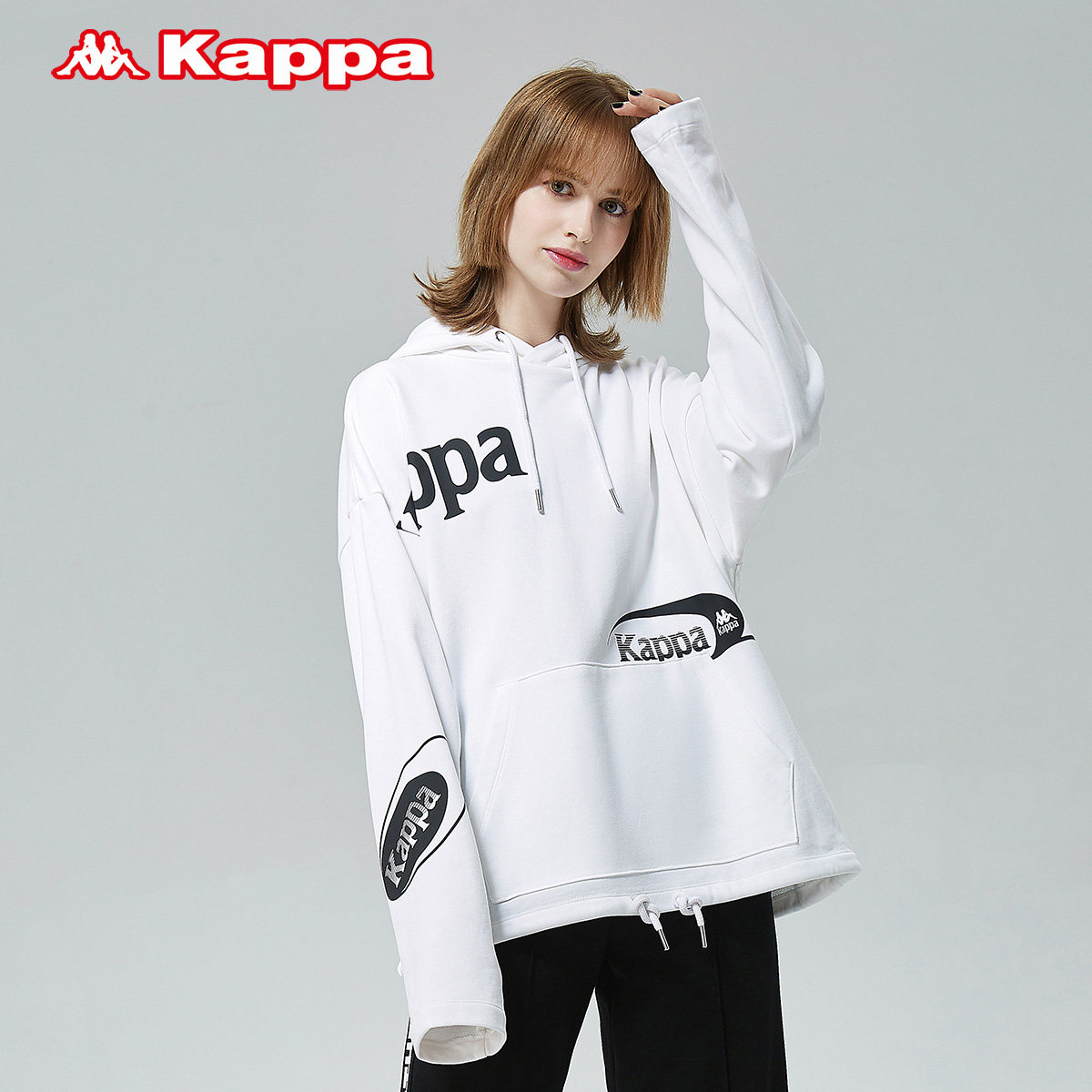 Kappa Capa Falling Shoulder Sweatshirt Woman Sports Jacket Letter Printed Covering Head Hooded Sweatshirt Loose Long Sleeve Blouse
