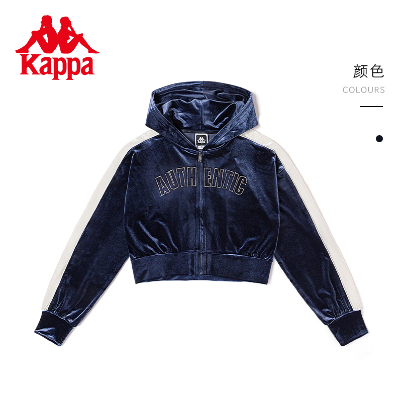 Kappa Retro Sports Sweatshirt New Women's Short Slim-Fit Zip-Up Letter Jacket Trendy Women's Style