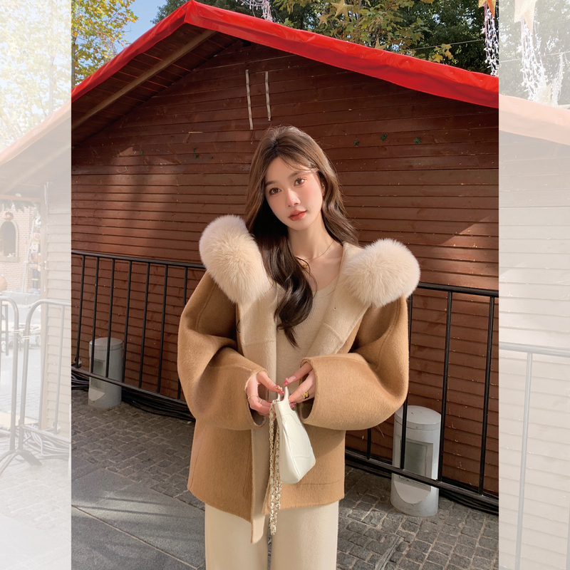 Tokyo Lovers 2026 Deep Winter Hooded Double-Sided Woolen Coat, Very Beautiful Petite Coat with Fox Fur Collar