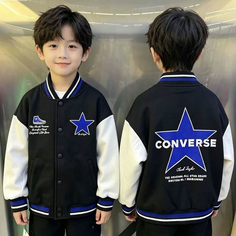 Converse/Converse Boys and Girls Spring & Fall Knitted Jacket Baseball Uniform Fashion Jacket Cv2442055
