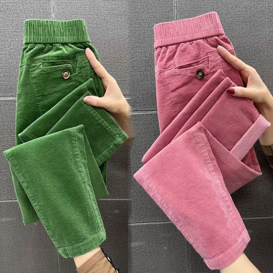 Einfarbige Oma-Hose aus Cord im europäischen Stil