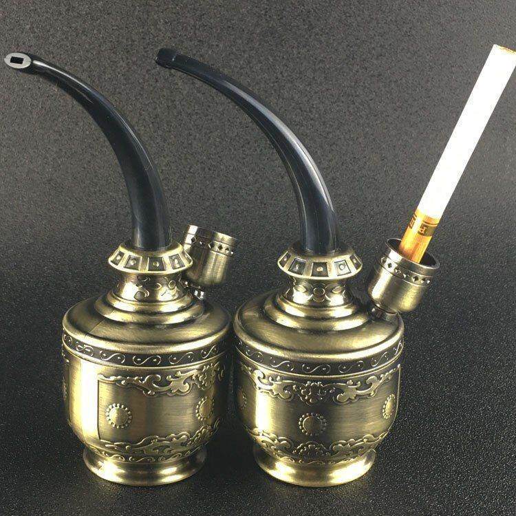 Large Number Bronze Color Luxury Smoking Pot Multiple Filter Water Smoke Mouth Water Smoke Pipe Tobacco Bag Small Tobacco Scoop Complete Dual-use Bag