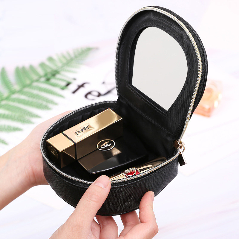 With mirror portable lipstick bag cosmetic storage box female travel small package portable mini trumpet makeup bag