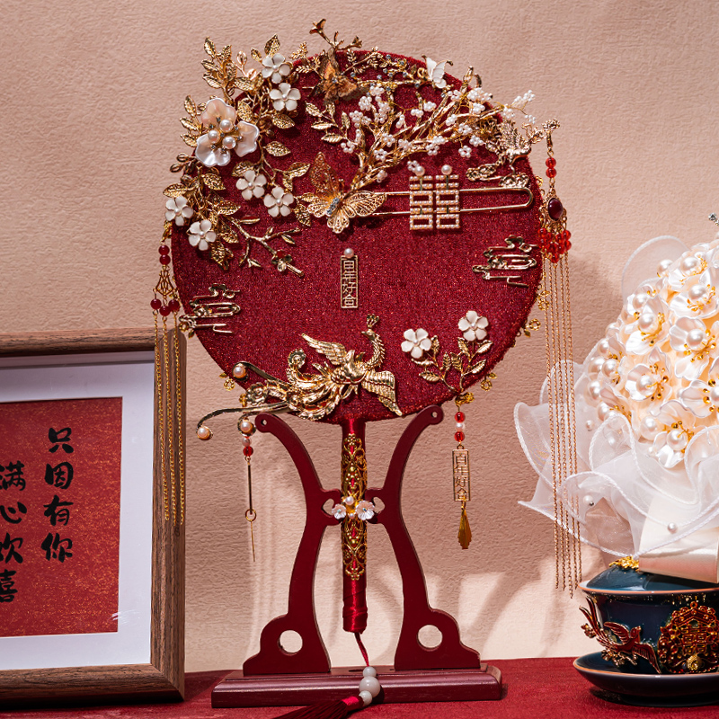 Bride Wedding Group Fan High-end Handmade Diy Material Bag Finished Product Out Wedding Fan New Chinese Wedding Cover Fan-Taobao