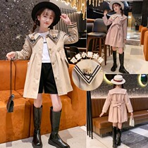 Girls trench coat autumn 2022 new childrens foreign atmosphere autumn fashion coat in the big boy long British style Korean version