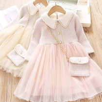 Girls little fragrant princess dress girls autumn dress children winter thickened plus fluffy gauze foreign skirt