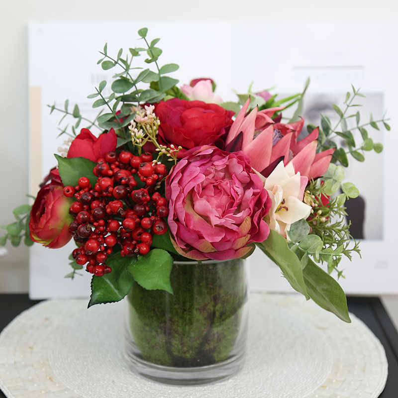 Home Decoration Red Festive Wedding Arrangement Flowers New Year Decoration Flowers Artificial Flowers Simulation Bouquet Table Flowers Living Room