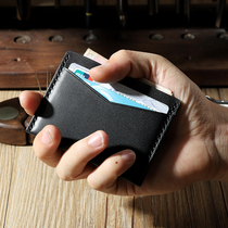 First layer cowhide Mini Card bag small coin wallet men and women retro handmade original ultra-thin leather card bag diy material