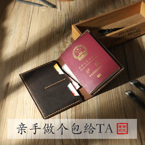 Leather handmade passport Bag Mens European and American retro passport clip multifunctional ID bag Crazy Horse leather DIY material