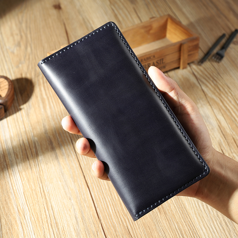 Handmade wallet Men's long version of genuine leather minimalist Money clips Multi-position Antique Bull Leather Hand Grab Bag Personality DIY Material Package