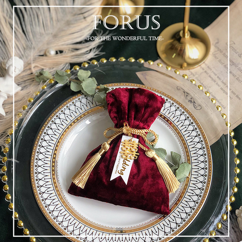 Wedding high-end velvet candy bag Chinese wedding candy box packaging box cloth bag wedding candy box small red book