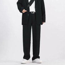 Mens trousers wide-leg straight loose spring and autumn mens trousers all-match casual trousers drape suit pants black