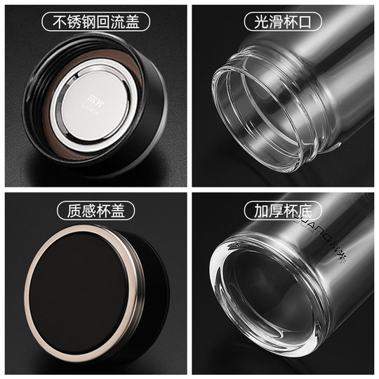 Fuguang Double-Layer Glass Cup for Men and Women, Single-Layer Thickened High Borosilicate Water Cup, Large Capacity Tea-Water Separation Cup