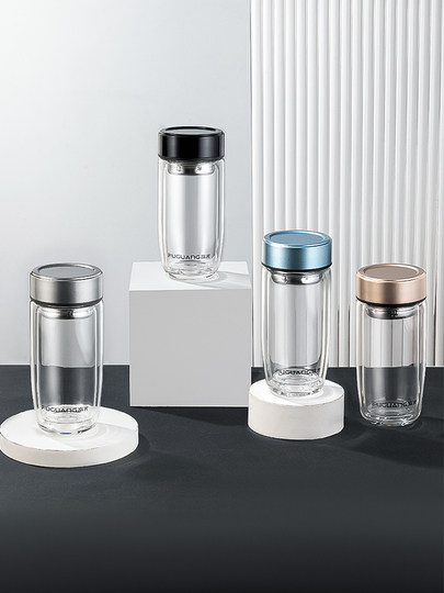 Fuguang Double-Layer Glass Cup for Men, Thickened Office and Home Use Tea Cup, Portable Car Water Cup, Large Capacity Cup