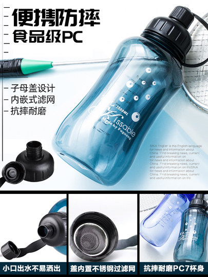 Fuguang Plastic Water Cup, Extra Large Capacity 2L Portable Water Bottle, Unisex Outdoor Sports Anti-Fall and High-Temperature Resistant Space Cup