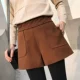 Quần short nữ mùa đông 2018 mới rộng cạp cao hoang dã thon gọn len giản dị mùa thu và quần thun mùa đông