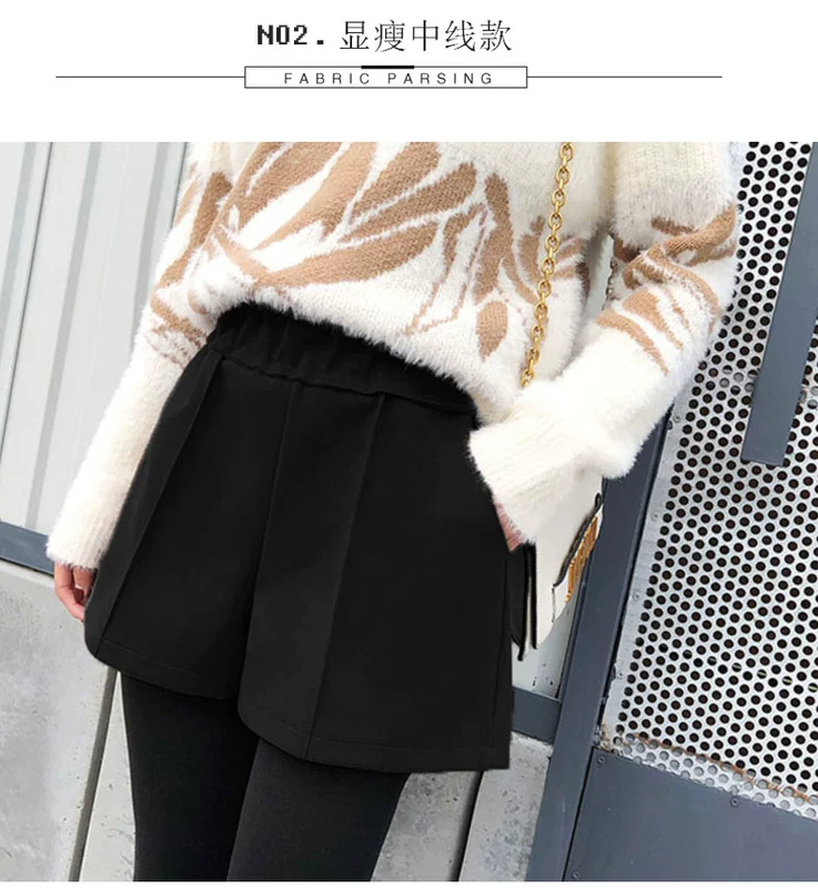 Quần short nữ mùa đông 2018 mới rộng cạp cao hoang dã thon gọn len giản dị mùa thu và quần thun mùa đông