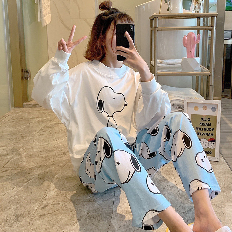 Japanese GP Han Pajamas Spring and Fall Thin Lighted Cotton Sweet Cute Cartoon Home Dresses