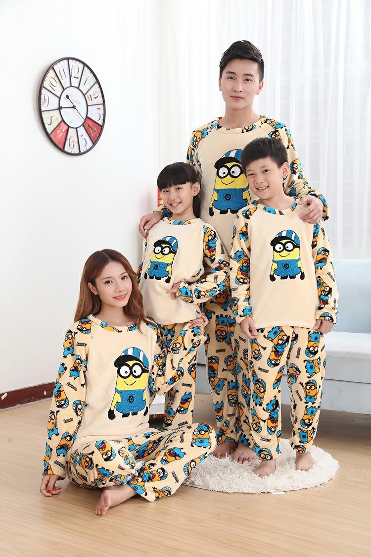 Mùa thu và mùa đông flannel cha mẹ-con đồ ngủ dày san hô lông cừu gia đình ba cha mẹ-con và con trai nữ phục vụ nhà do bo dep
