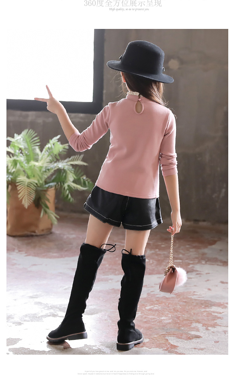 Áo thun bé gái 2018 mùa đông mới cộng với áo nhung dày cao cổ áo cotton trẻ em nước ngoài Áo thun bé gái quần áo trẻ sơ sinh