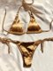 ບໍລິສຸດ Sexy Bikini Gold Satin Strap ສາມຈຸດ Backless ເອີຣົບແລະອາເມລິກາການພັກຜ່ອນຫາດຊາຍອິນເຕີເນັດສະເຫຼີມສະຫຼອງ Swimsuit ແມ່ຍິງ