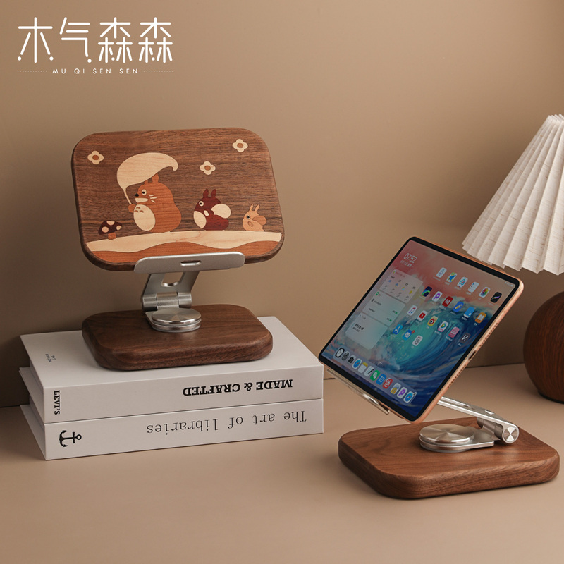 Solid Wood Chinchilla Phone and Tablet Stand, Adjustable and Foldable, iPad Stand, Desktop Multifunctional Portable Stand