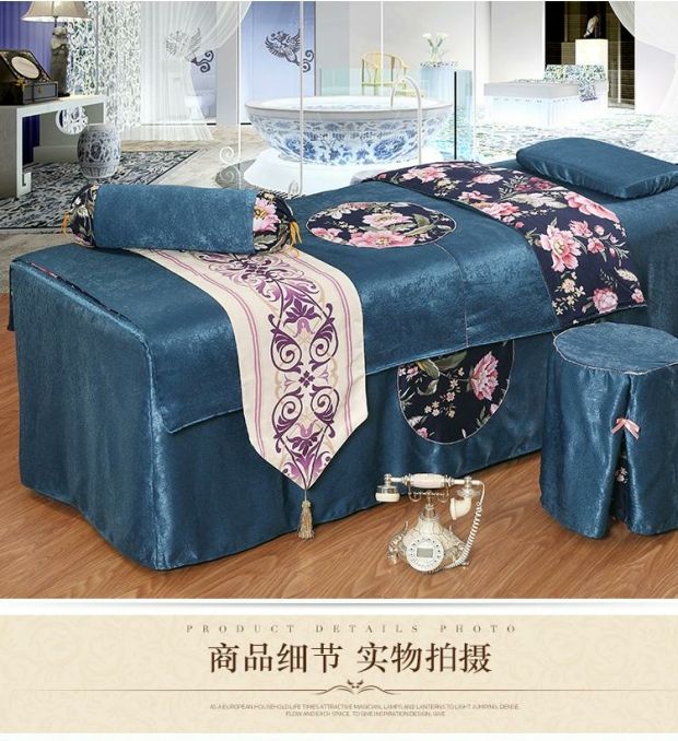 Cao cấp phong cách châu Âu rắn màu bông denim bedspread vẻ đẹp vẻ đẹp cơ thể salon massage bedspread đặc biệt tùy vận chuyển - Trang bị tấm ga bọc giường spa