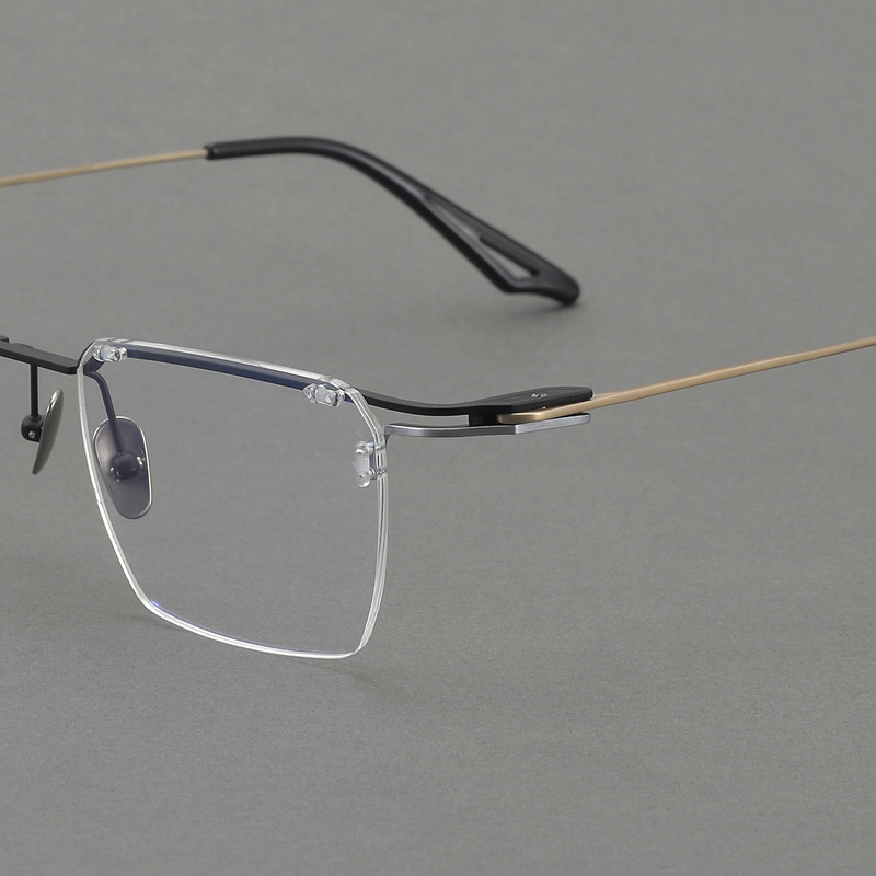 155mm Frameless Half-Rim Pure Titanium Square Eyeglass Frame for Men, Ultra-Light Business Style, Suitable for Prescription Glasses, for Large and Wide Faces