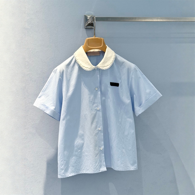 Liituio Haute Couture 26 Spring/Summer New Fashion Show Style Letter Logo Appliqué Poplin Textured Short Sleeve Shirt for Women