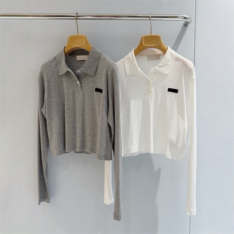 Liituio Haute Couture 26 Early Autumn New Style Letter Logo Patchwork Ribbed Jersey Long-Sleeved Short Polo Shirt