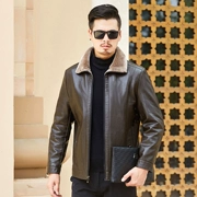 Đàn ông da trung niên cộng với nhung dày cộng với phân bón XL Hained leather Sheep leather fat fat boy jacket cha