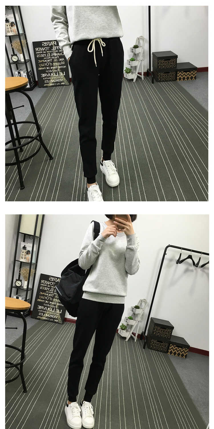 Quần thể thao nữ sinh viên Hàn Quốc phiên bản lỏng lẻo của quần bốt Harley bf giản dị ulzzang mùa thu và mùa đông hoang dã cộng với quần nhung quần caro nữ