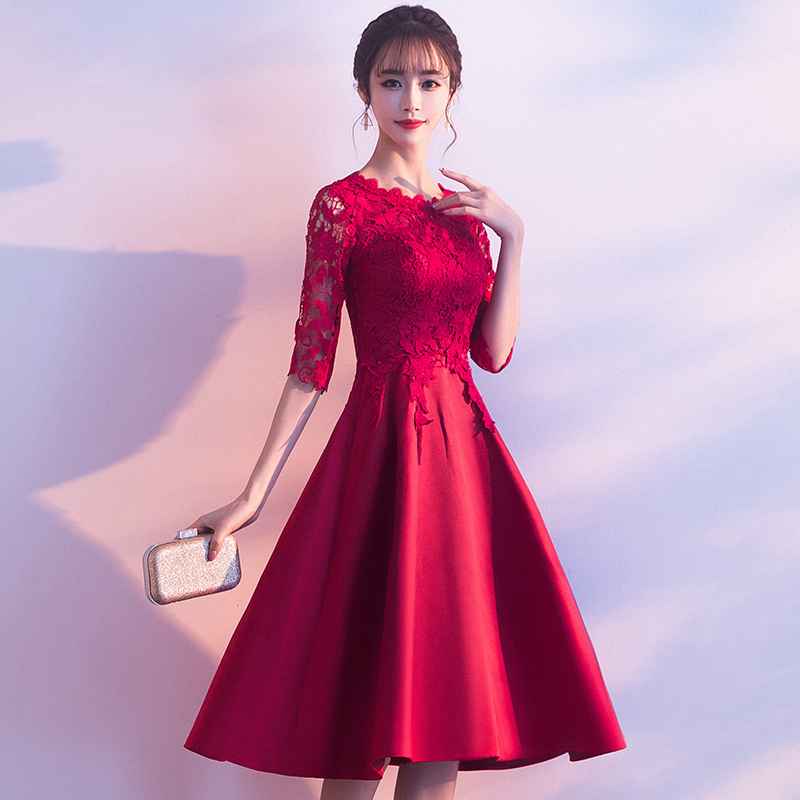 Wedding Toast Dress, Bride's Evening Gown, Can Be Worn Casually, 2026 New Style Burgundy Maternity Dress for Petite Women