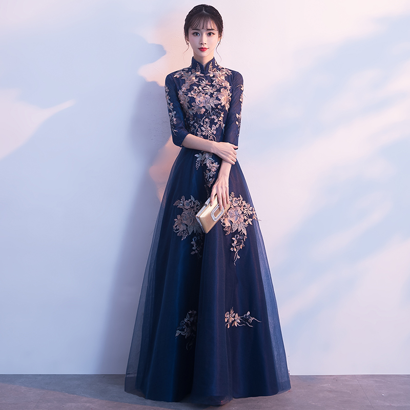 Chinese-Style Evening Dress for Women 2026 New Model Banquet Choir Annual Meeting Cheongsam Host Performance Dress Long Evening Gown Chinese-Style Evening Dress for Women 2026 New Model Banquet Choir Annual Meeting Cheongsam Host Performance Dress Long Evening Gown
