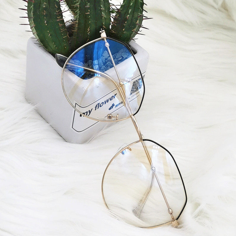 Large face glasses Female Decorative Flat Mirror Without Degrees for Myopia Large Frame Male Metal Multilateral Irregular Korean Version