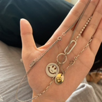 deepv vcruan personality temperament niche asymmetrical cute smiley clavicle chain necklace 925 silver