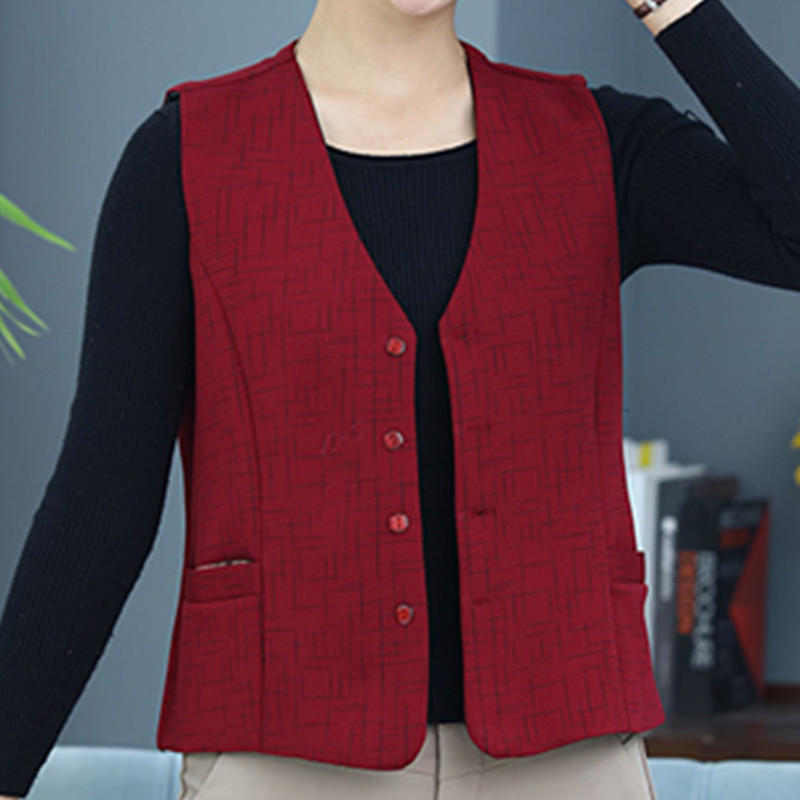 Short, Buttoned, Collarless Vest for Elderly Petite Women, Versatile Cardigan for Grandma, Spring and Autumn Vest