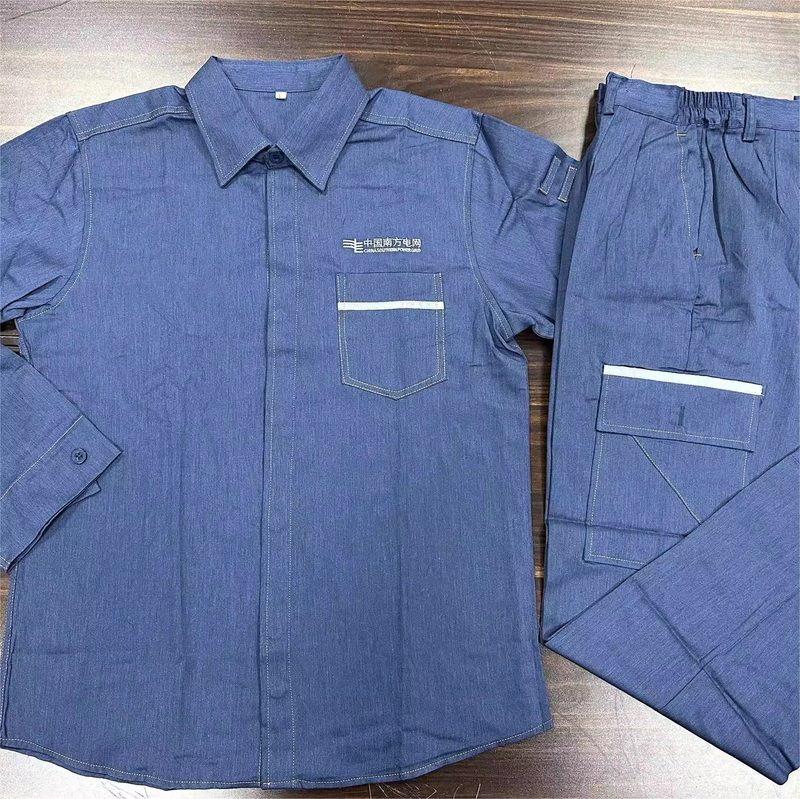 Summer Thin Style Southern Power Grid Pure Cotton Workwear Set for Men, Wear-Resistant and Reinforced, Long-Sleeved Labor Protection Clothing for Electricians Summer Thin Style Southern Power Grid Pure Cotton Workwear Set for Men, Wear-Resistant and Reinforced, Long-Sleeved Labor Protection Clothing for Electricians