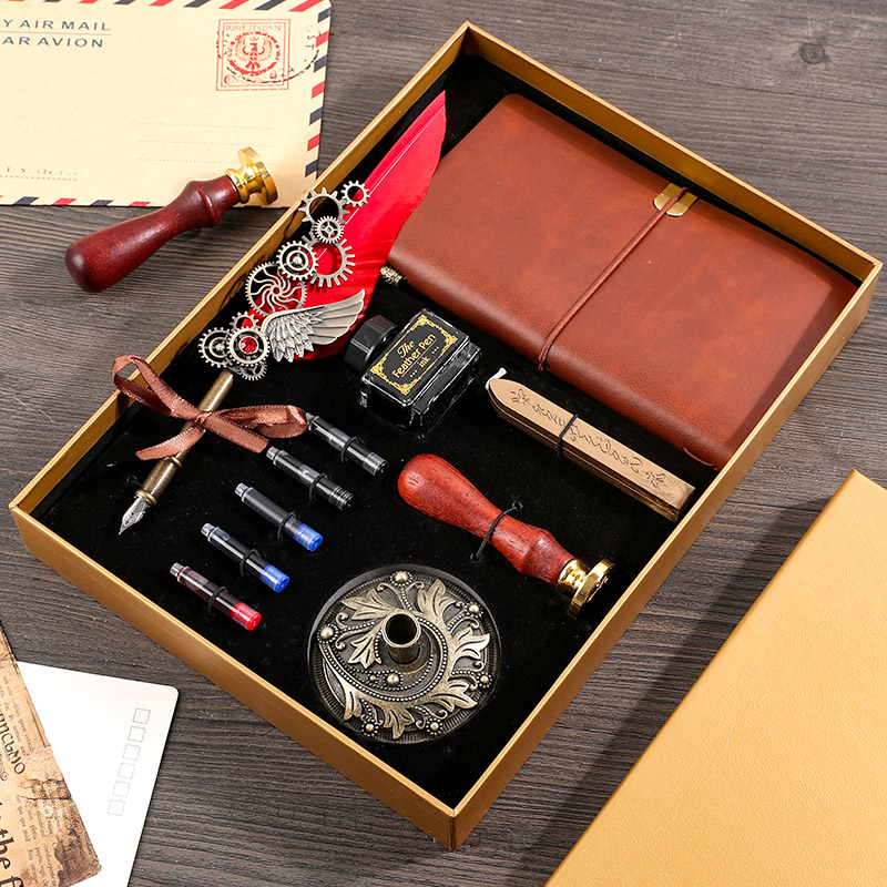 Mechanical Feather Pen 11 Piece Set -- Dahonga birthday present female give girl friend girl student confidante schoolboy teacher practical originality customized diy Graduation season gift